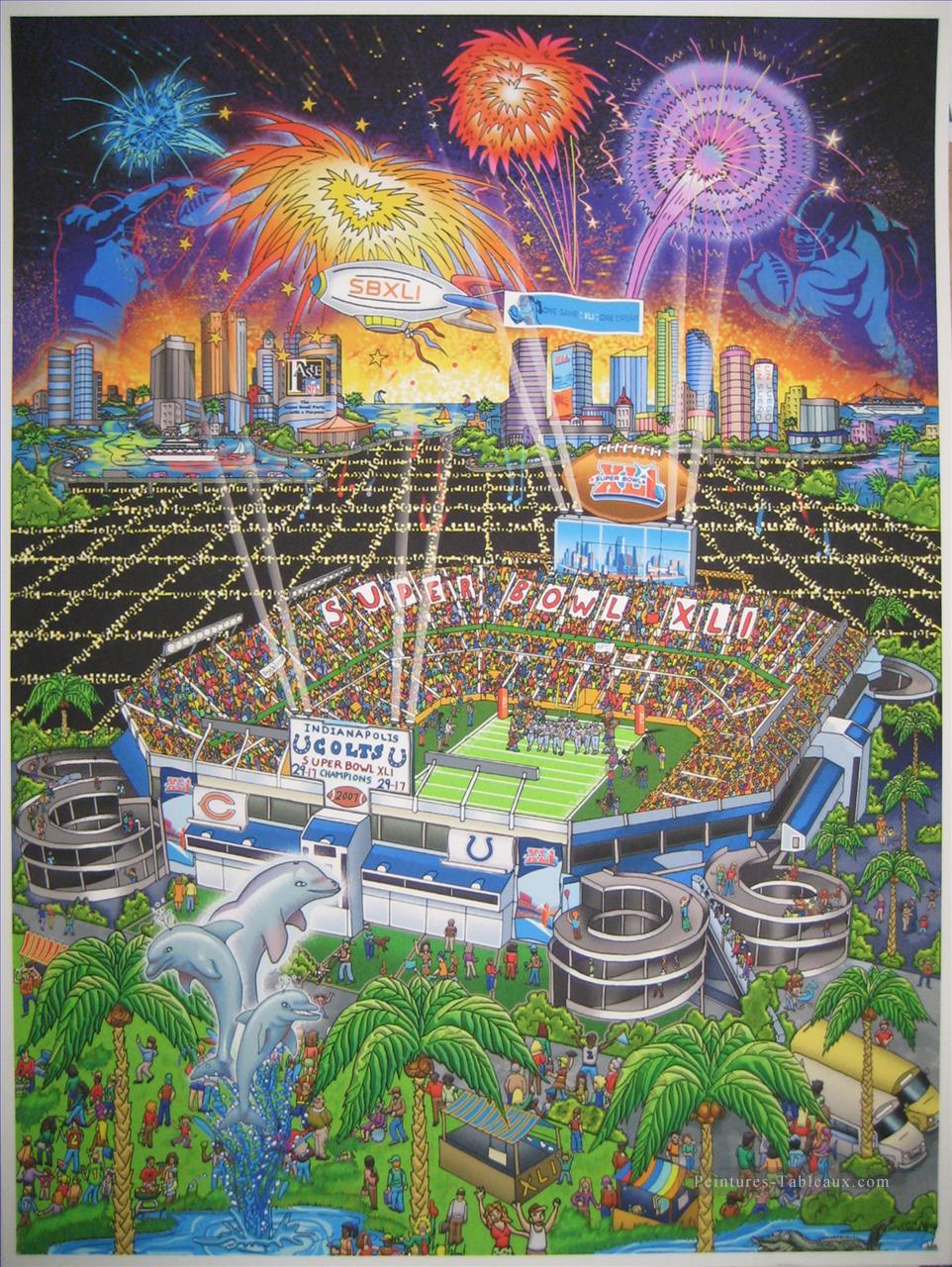 Super Bowl 41 partition et logos impressionnistes Peintures à l'huile